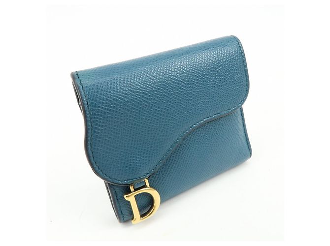 Billetera compacta tri-fold de piel Saddle Christian Dior Azul - vista 4