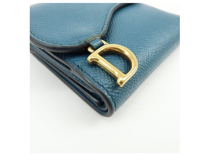 Billetera compacta tri-fold de piel Saddle Christian Dior Azul - vista 7