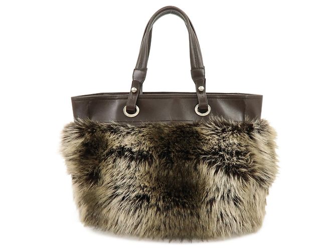 Borsa Tote e Borsa a Tracolla CHANEL Paris Biarritz in pelle e pelliccia Marrone Beige - vista 2