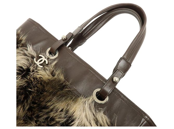 Borsa Tote e Borsa a Tracolla CHANEL Paris Biarritz in pelle e pelliccia Marrone Beige - vista 6