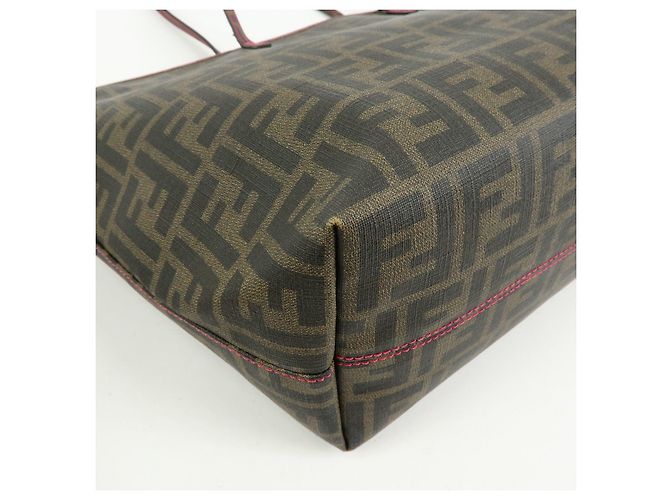 FENDI Borsa Tote e Borsa a Spalla Zucca PVC Leather Marrone Nero Rosa 8BH185 - vista 11