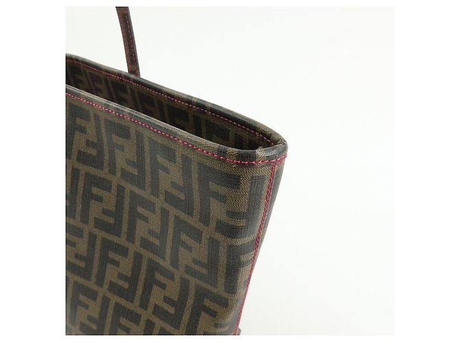 FENDI Borsa Tote e Borsa a Spalla Zucca PVC Leather Marrone Nero Rosa 8BH185 - vista 13