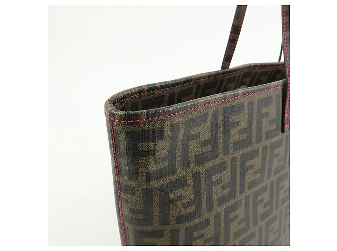 FENDI Borsa Tote e Borsa a Spalla Zucca PVC Leather Marrone Nero Rosa 8BH185 - vista 14