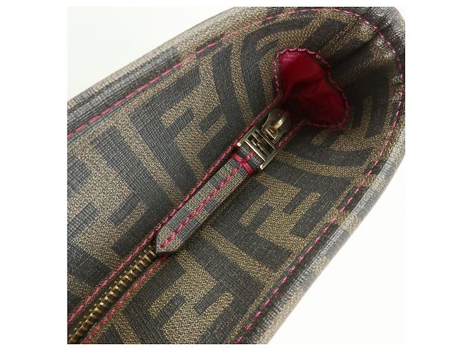 FENDI Borsa Tote e Borsa a Spalla Zucca PVC Leather Marrone Nero Rosa 8BH185 - vista 17