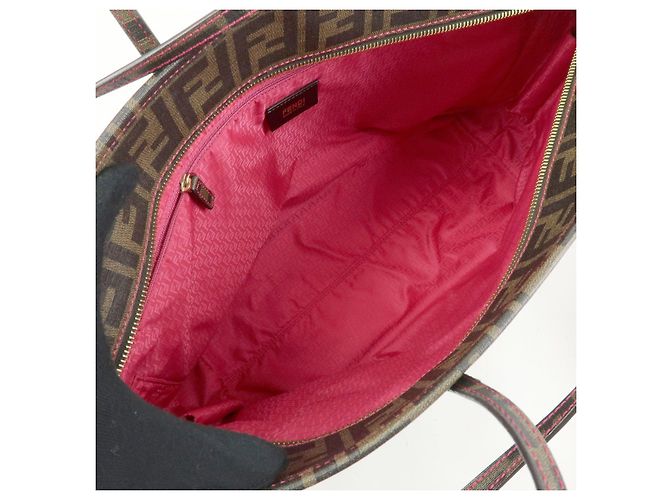 FENDI Borsa Tote e Borsa a Spalla Zucca PVC Leather Marrone Nero Rosa 8BH185 - vista 18