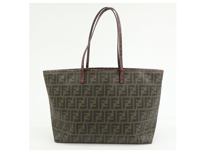 FENDI Borsa Tote e Borsa a Spalla Zucca PVC Leather Marrone Nero Rosa 8BH185 - vista 2