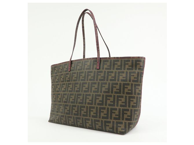 FENDI Borsa Tote e Borsa a Spalla Zucca PVC Leather Marrone Nero Rosa 8BH185 - vista 3