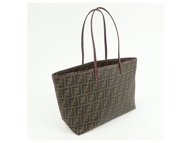 FENDI Borsa Tote e Borsa a Spalla Zucca PVC Leather Marrone Nero Rosa 8BH185 - vista 4