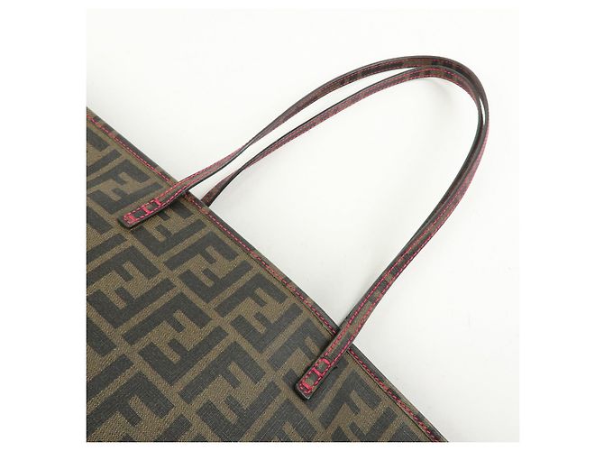 FENDI Borsa Tote e Borsa a Spalla Zucca PVC Leather Marrone Nero Rosa 8BH185 - vista 6