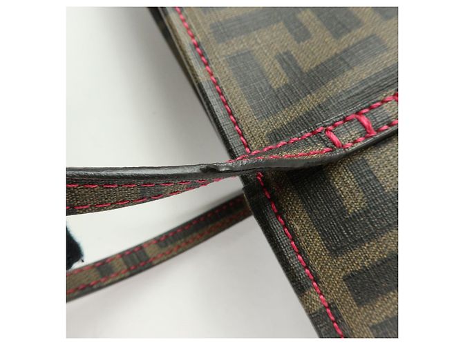 FENDI Borsa Tote e Borsa a Spalla Zucca PVC Leather Marrone Nero Rosa 8BH185 - vista 7