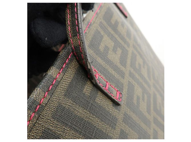 FENDI Borsa Tote e Borsa a Spalla Zucca PVC Leather Marrone Nero Rosa 8BH185 - vista 8