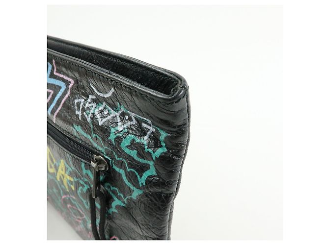BALENCIAGA Pochette in pelle Graffiti Nero Multicolor 459745 - vista 10