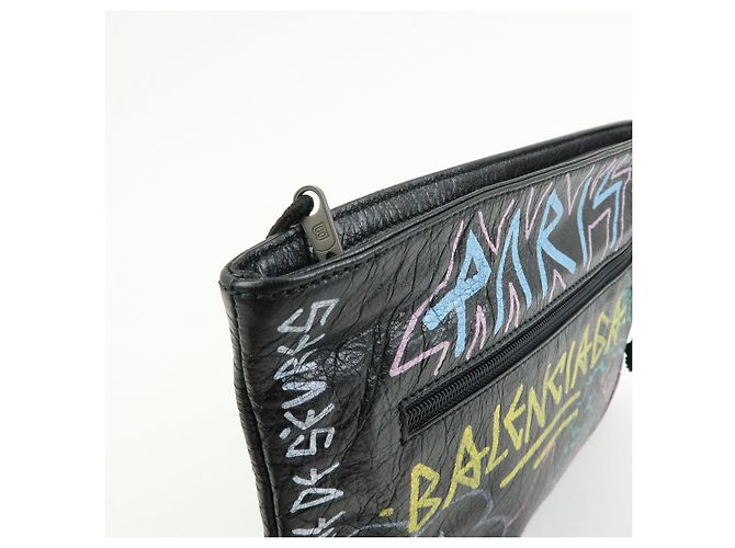 BALENCIAGA Pochette in pelle Graffiti Nero Multicolor 459745 - vista 11