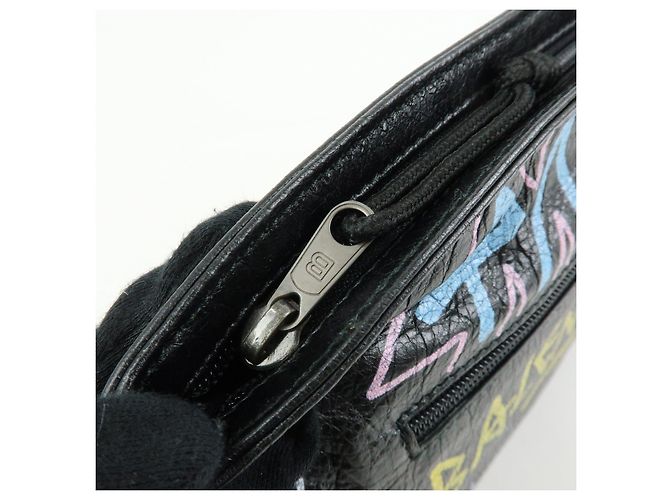 BALENCIAGA Pochette in pelle Graffiti Nero Multicolor 459745 - vista 13