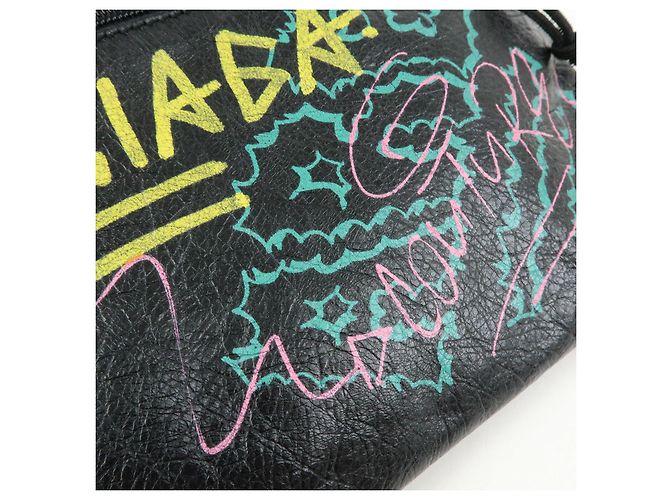 BALENCIAGA Pochette in pelle Graffiti Nero Multicolor 459745 - vista 15