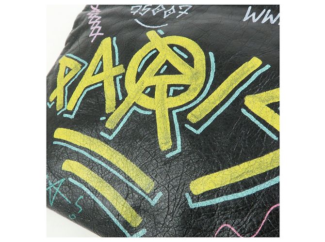 BALENCIAGA Pochette in pelle Graffiti Nero Multicolor 459745 - vista 16