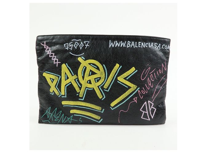 BALENCIAGA Pochette in pelle Graffiti Nero Multicolor 459745 - vista 2