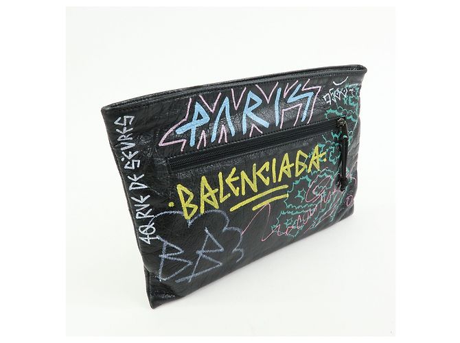 BALENCIAGA Pochette in pelle Graffiti Nero Multicolor 459745 - vista 4