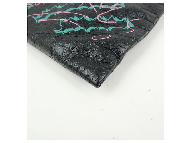 BALENCIAGA Pochette in pelle Graffiti Nero Multicolor 459745 - vista 7