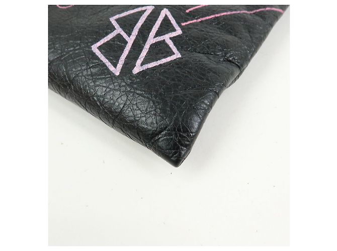BALENCIAGA Pochette in pelle Graffiti Nero Multicolor 459745 - vista 9