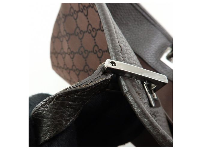 GUCCI Borsa Tote in Nylon e Pelle GG Borsa a Spalla Marrone 269123 - vista 8