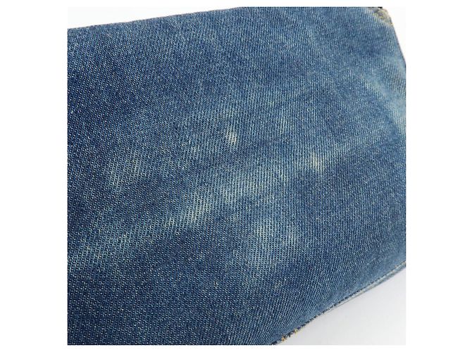 FENDI Mamma Baguette Borsa a tracolla in pelle e denim Blu 26424 - vista 18