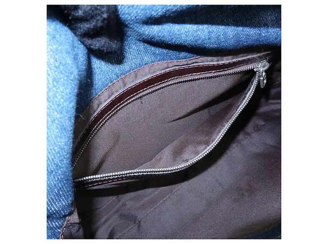 FENDI Mamma Baguette Borsa a tracolla in pelle e denim Blu 26424 - vista 20