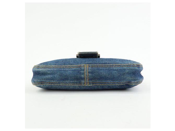 FENDI Mamma Baguette Borsa a tracolla in pelle e denim Blu 26424 - vista 5