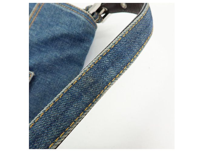 FENDI Mamma Baguette Borsa a tracolla in pelle e denim Blu 26424 - vista 7