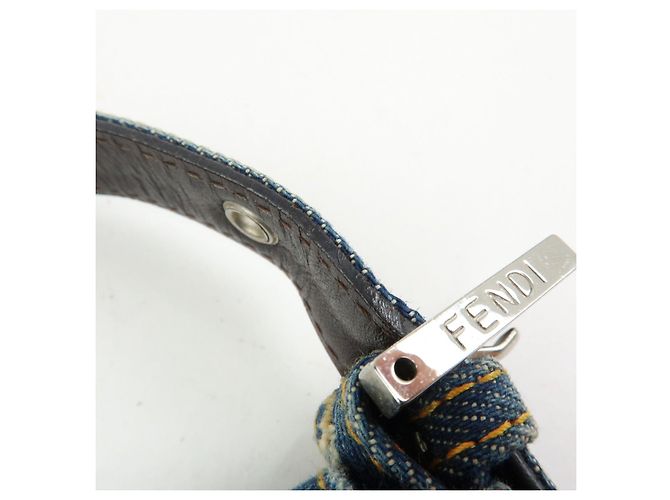 FENDI Mamma Baguette Borsa a tracolla in pelle e denim Blu 26424 - vista 8