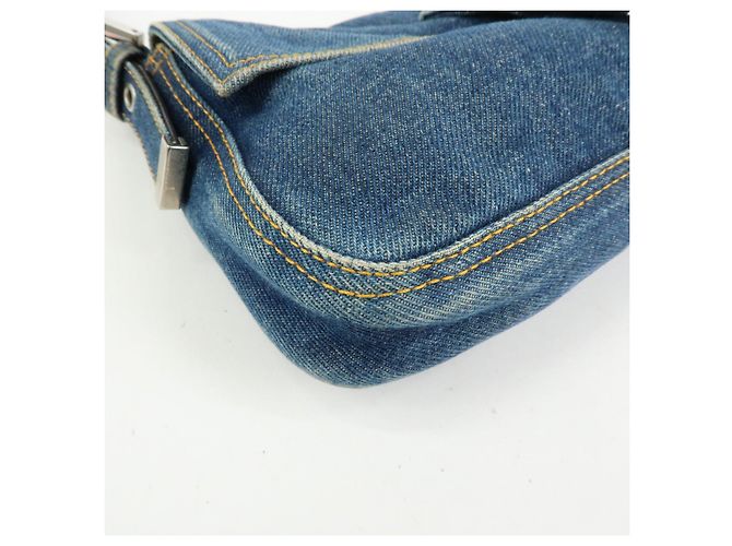 FENDI Mamma Baguette Borsa a tracolla in pelle e denim Blu 26424 - vista 9