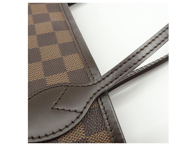Borsa Tote Louis Vuitton Damier Ebene Canvas Leather Neverfull MM N51105 - vista 8