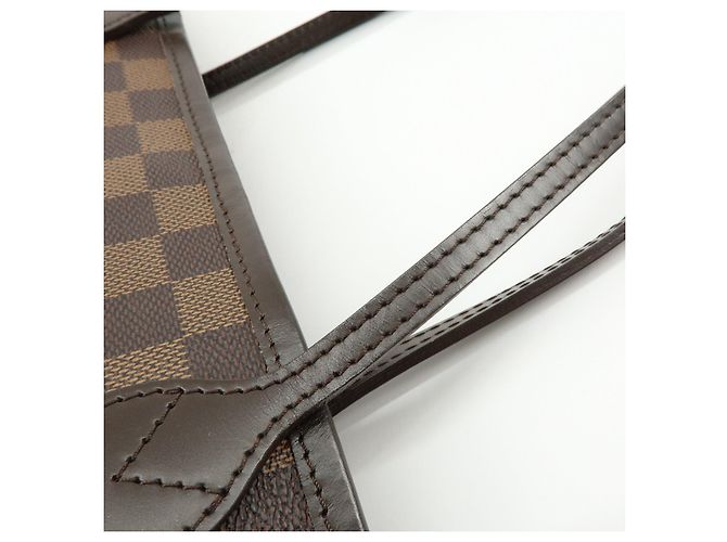 Borsa Tote Louis Vuitton Damier Ebene Canvas Leather Neverfull MM N51105 - vista 9