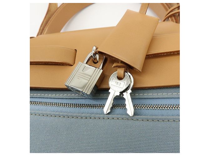 Hermès HERMES Herline Herbag Zip PM Toile Officier Vache Hunter Borsa 2Way Blu - vista 15