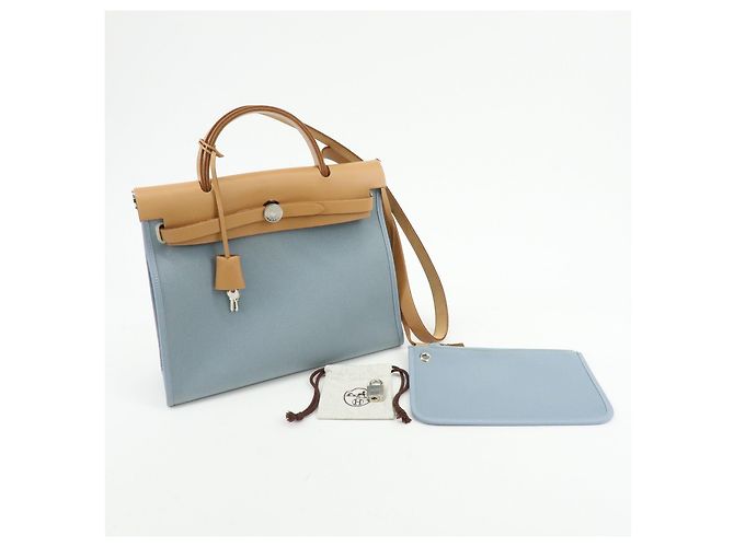 Hermès HERMES Herline Herbag Zip PM Toile Officier Vache Hunter Borsa 2Way Blu - vista 24
