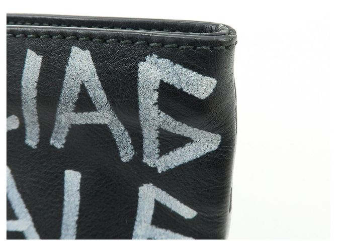 BALENCIAGA Pochette in pelle Graffiti Flat Pouch Nero Bianco - vista 10