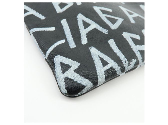 BALENCIAGA Pochette in pelle Graffiti Flat Pouch Nero Bianco - vista 7