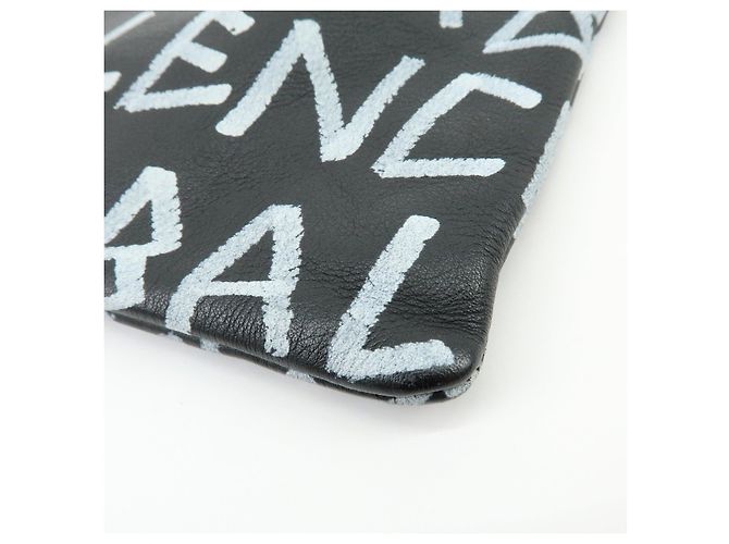 BALENCIAGA Pochette in pelle Graffiti Flat Pouch Nero Bianco - vista 8