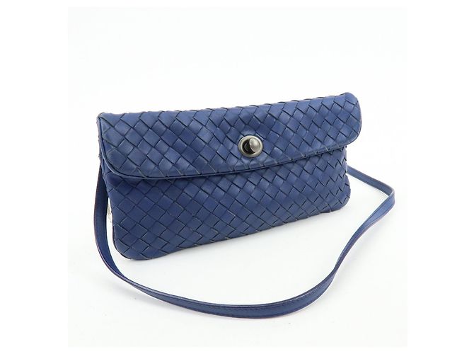 BOTTEGA VENETA Borsa a tracolla e a spalla in pelle Intrecciato Blu - vista 4