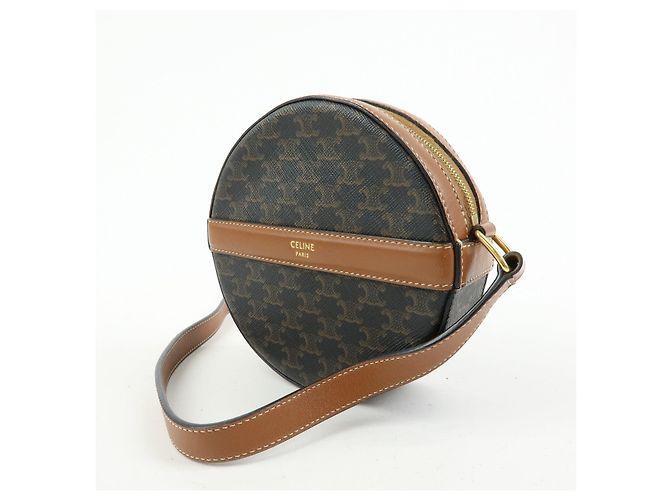 Céline CELINE Borsa a tracolla e a spalla Triomphe in PVC e pelle Marrone - vista 3