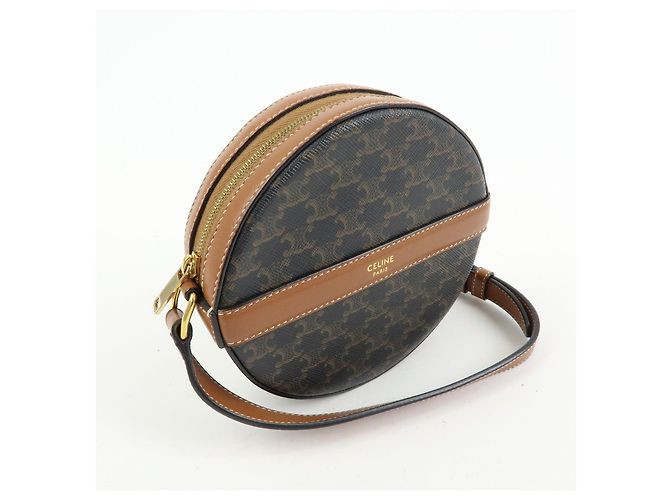 Céline CELINE Borsa a tracolla e a spalla Triomphe in PVC e pelle Marrone - vista 4