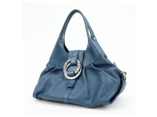 Bulgari BVLGARI Chandra Schultertasche aus Leder Double Circle Ring Turquoise Blue - Ansicht 3