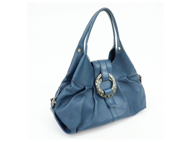 Bulgari BVLGARI Chandra Schultertasche aus Leder Double Circle Ring Turquoise Blue - Ansicht 4