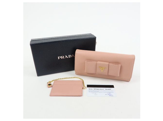 Portafoglio lungo PRADA in pelle Saffiano con nastro logo Rosa 1M1132 - vista 24