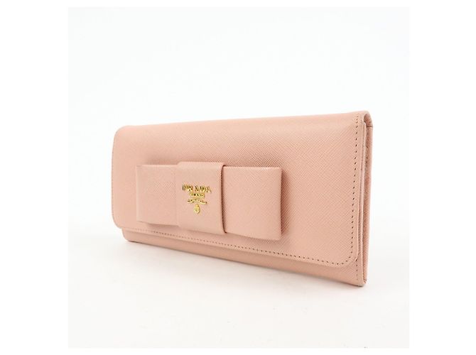 Portafoglio lungo PRADA in pelle Saffiano con nastro logo Rosa 1M1132 - vista 3