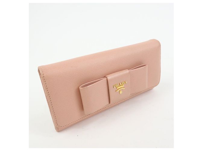 Portafoglio lungo PRADA in pelle Saffiano con nastro logo Rosa 1M1132 - vista 4