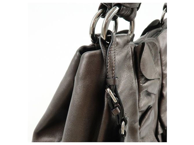 Tote PRADA Shopper aus gerafftem Nappaleder Braun - Ansicht 14