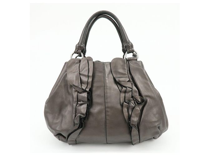 Tote PRADA Shopper aus gerafftem Nappaleder Braun - Ansicht 2