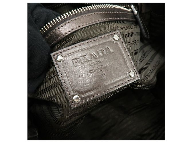 Tote PRADA Shopper aus gerafftem Nappaleder Braun - Ansicht 22