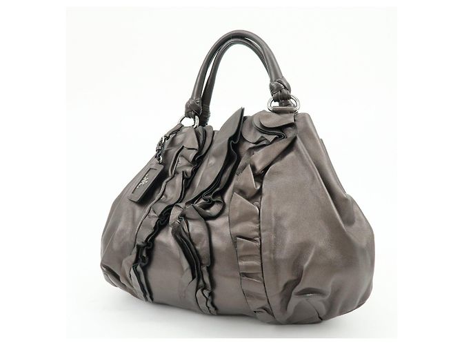 Tote PRADA Shopper aus gerafftem Nappaleder Braun - Ansicht 3